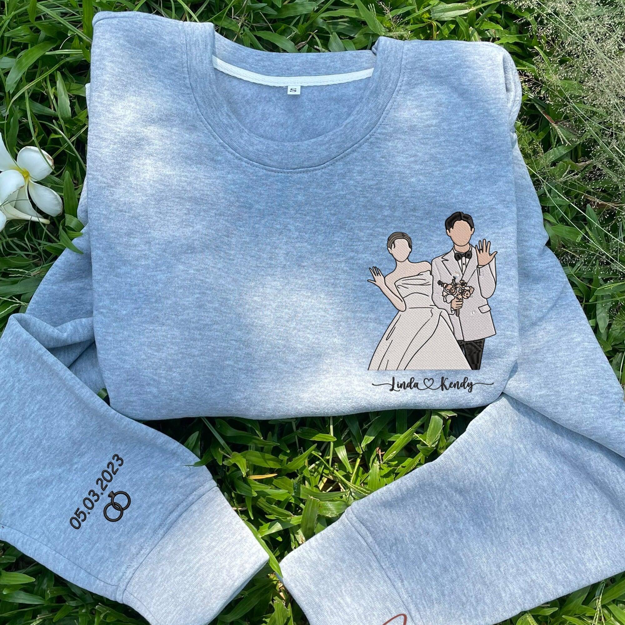 Custom Embroidered Sweatshirts For Couples, Custom Embroidered Portrait From Photo Matching Couple Sweatshirt Hoodie, Custom Photo Embroidered Sweater