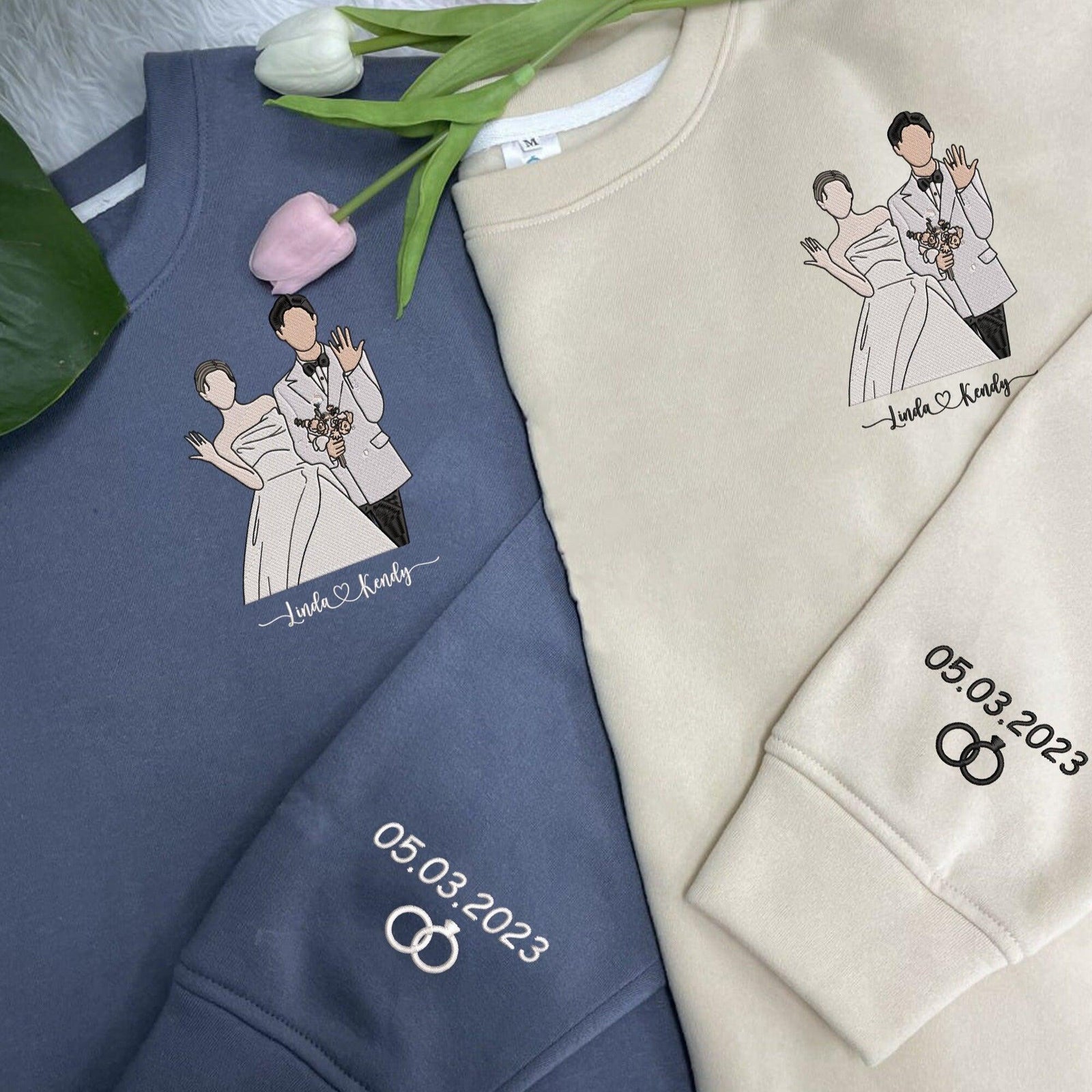 Custom Embroidered Hoodies For Couples, Custom Embroidered Portrait From Photo Matching Couple Hoodie, Custom Photo Embroidered Hoodie