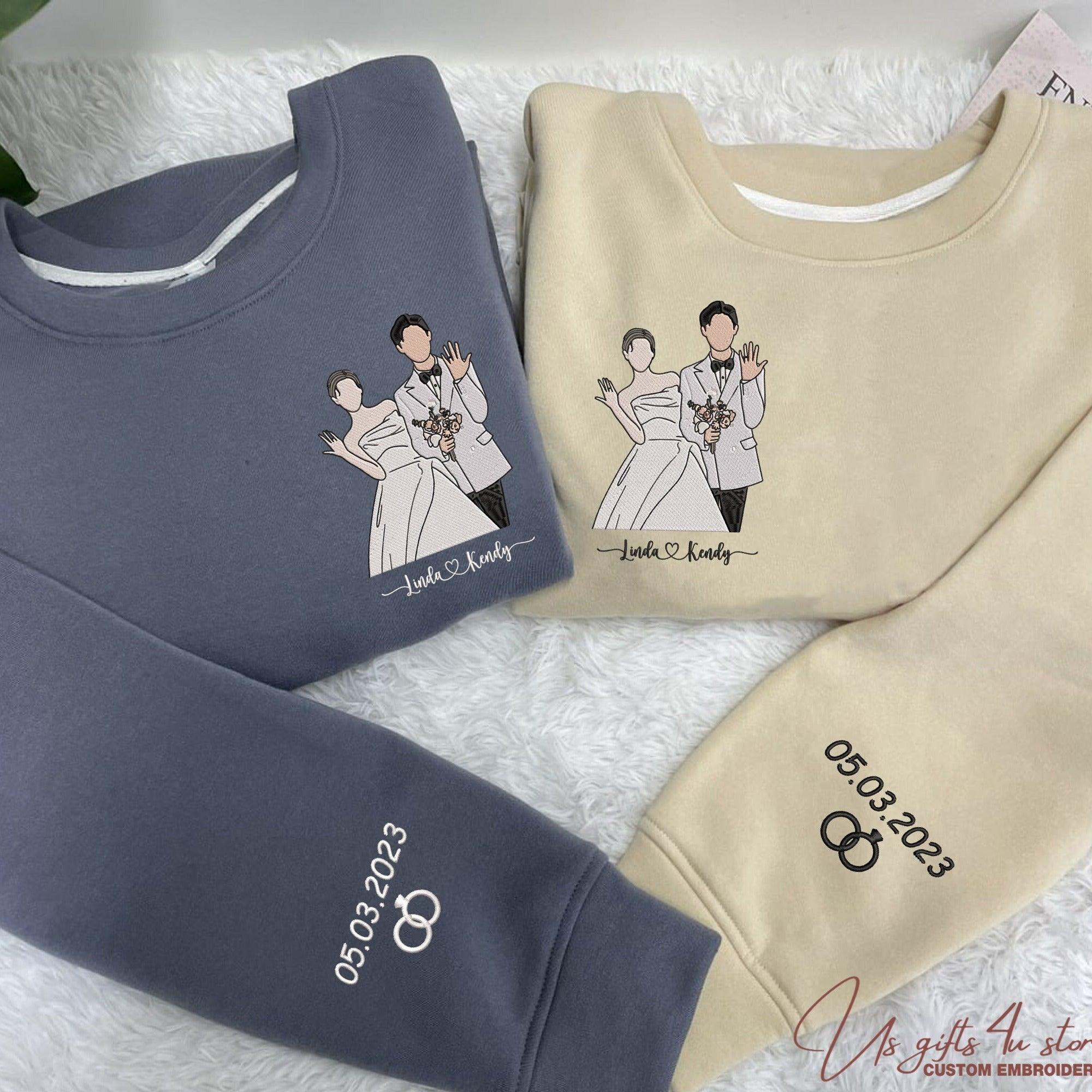 Custom Embroidered Hoodies For Couples, Custom Embroidered Portrait From Photo Matching Couple Hoodie, Custom Photo Embroidered Hoodie