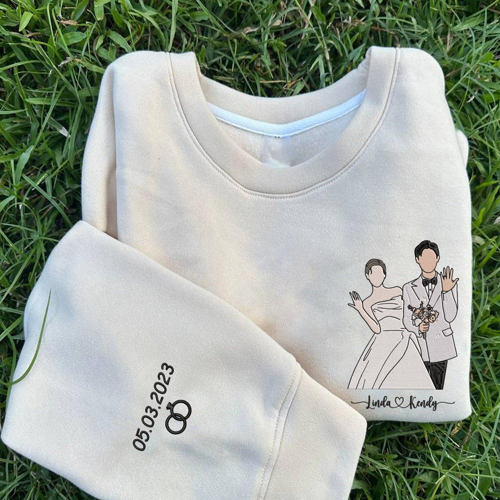 Custom Embroidered Sweatshirts For Couples, Custom Embroidered Portrait From Photo Matching Couple Sweatshirt Hoodie, Custom Photo Embroidered Sweater