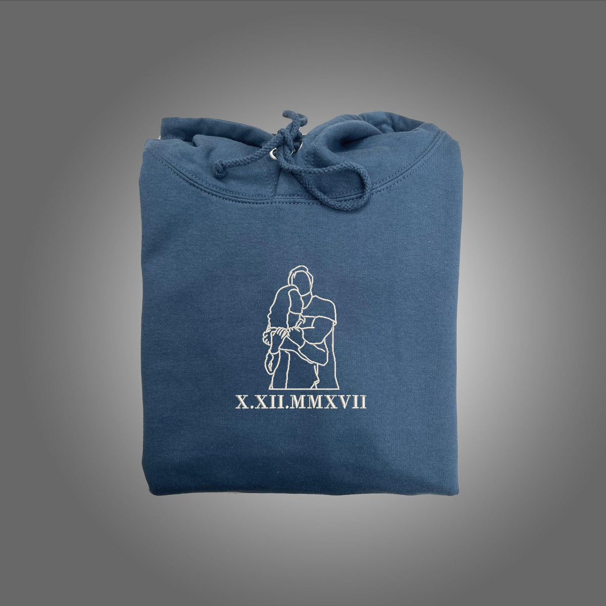 Personalized Embroidered Portrait Outline Photo Roman Numeral Couples Matching Embroidered Sweatshirt