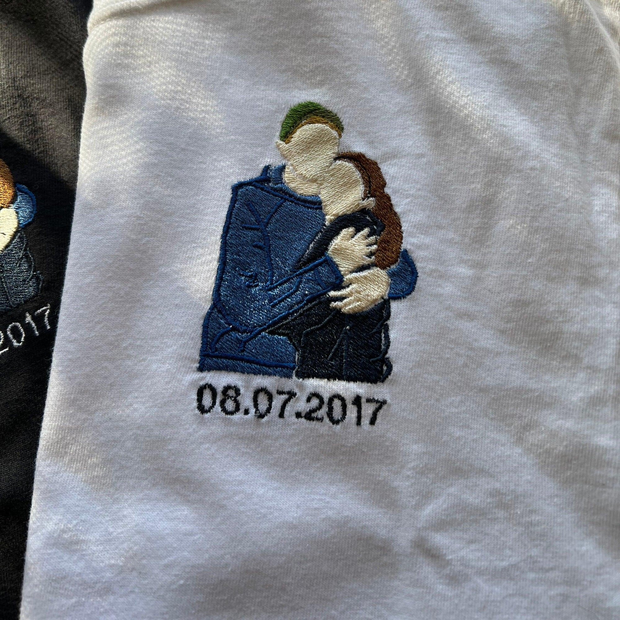 Personalized Embroidered Portrait From Photo Outline Couples Matching Embroidered Sweatshirt