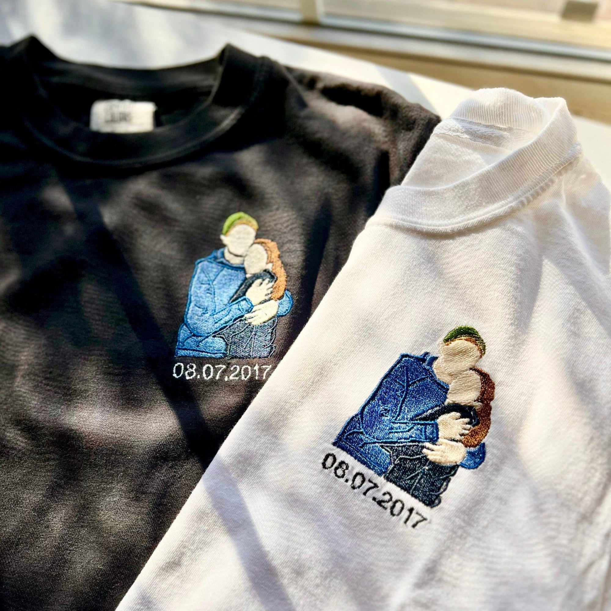 Personalized Embroidered Portrait From Photo Outline Couples Matching Embroidered Sweatshirt
