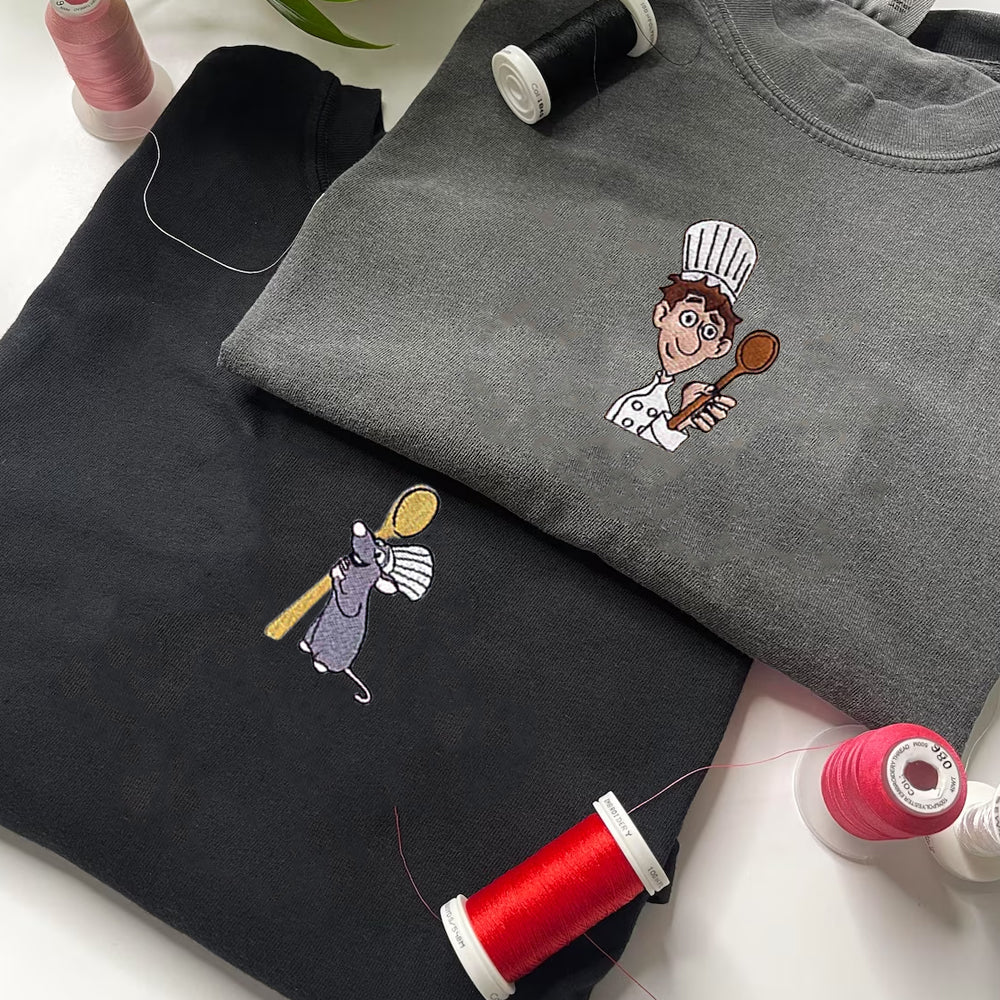 Custom Embroidered Sweatshirts For Couples, Custom Matching Couple Sweatshirt, Cute Chef x Mouses Couples Embroidered Crewneck Sweater