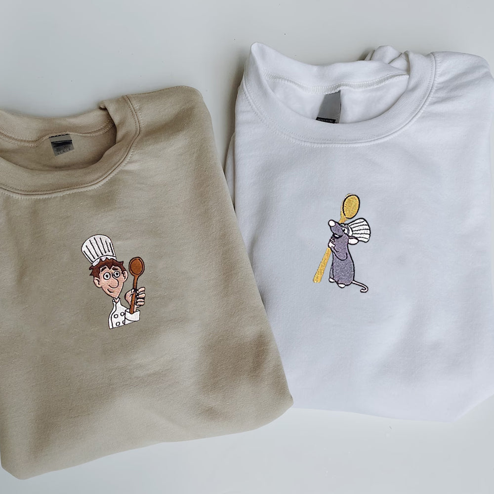Custom Embroidered Sweatshirts For Couples, Custom Matching Couple Sweatshirt, Cute Chef x Mouses Couples Embroidered Crewneck Sweater