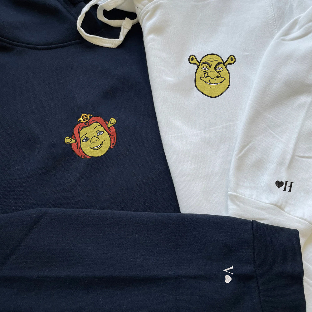 Custom Embroidered Hoodies For Couples, Personalized Couple Hoodies, His Her Hoodies, Cute Orge Cartoons Couples Embroidered Hoodie