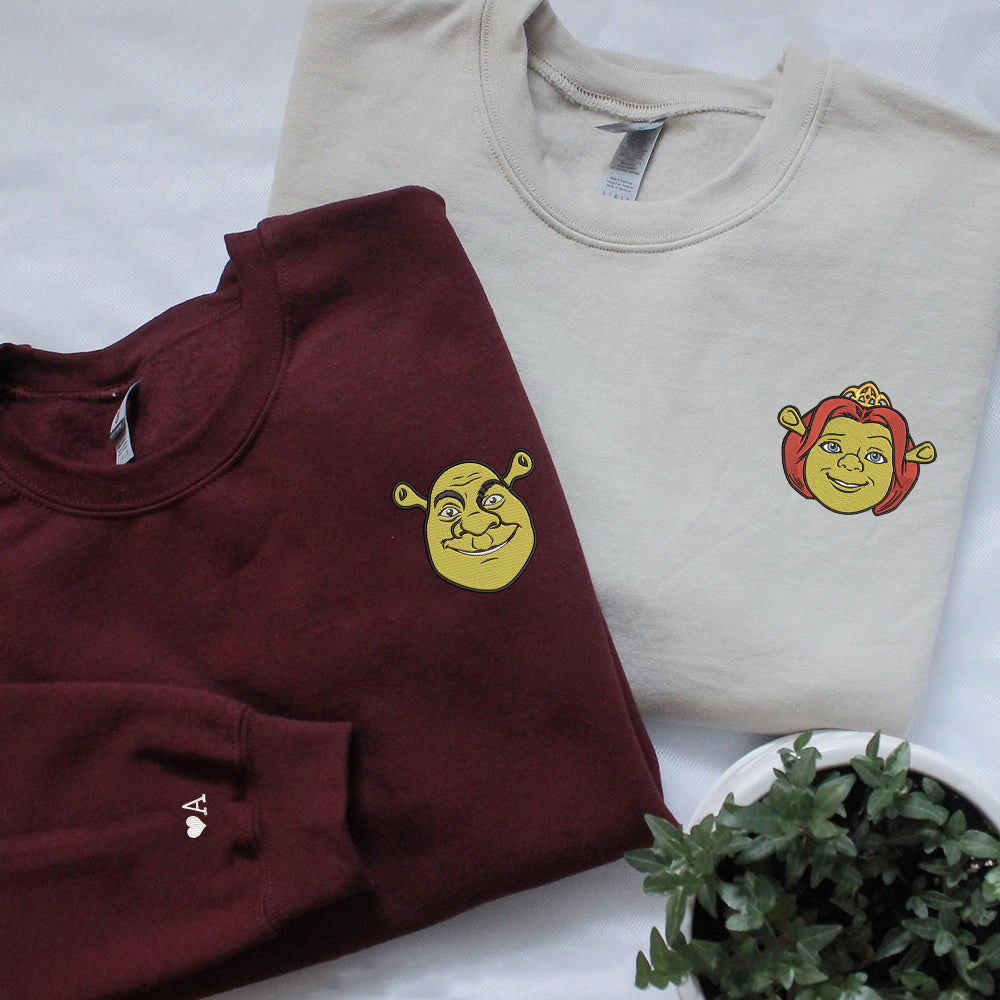 Custom Embroidered Sweatshirts For Couples, Custom Matching Couple Sweatshirt, Cute Orge Couples Embroidered Crewneck Sweater