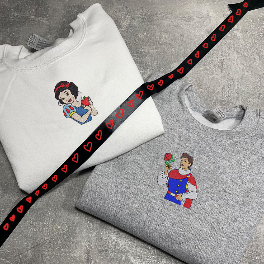 Custom Embroidered Sweatshirts For Couples, Custom Matching Couple Sweatshirt, Cute Snow Prince x Princes Couples Embroidered Crewneck Sweater
