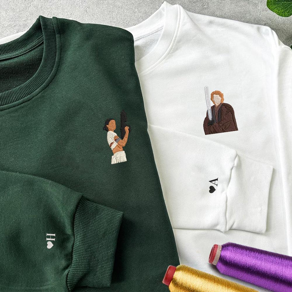 Custom Embroidered Sweatshirts For Couples, Custom Matching Couple Sweatshirt, Cute Anakin x Padme Couples Embroidered Crewneck Sweater