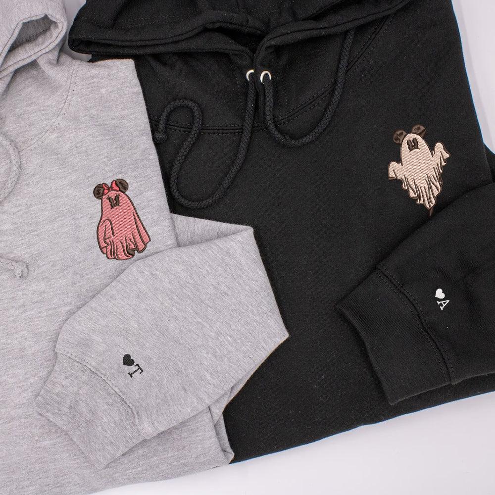Custom Embroidered Halloween Hoodies For Couples, Custom Matching Couple Hoodies, Trick or Treat Ghost Mouses Couples Embroidered Hoodie
