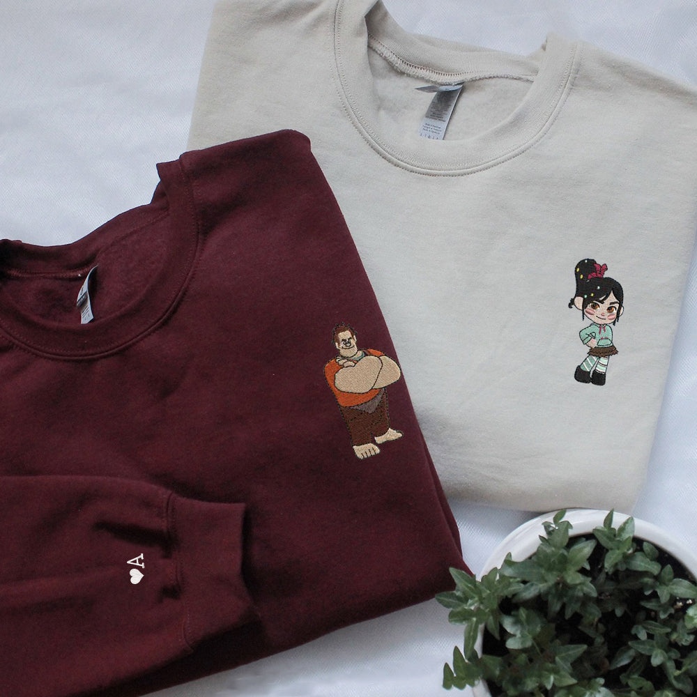 Custom Embroidered Sweatshirts For Couples, Custom Matching Couple Sweatshirt, Cute Cartoon Couples Embroidered Crewneck Sweater V2