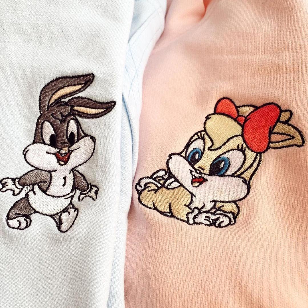 Custom Embroidered Sweatshirts For Couples, Custom Matching Couple Hoodies, Cute Rabbit Cartoon Couples Embroidered Matching Sweater