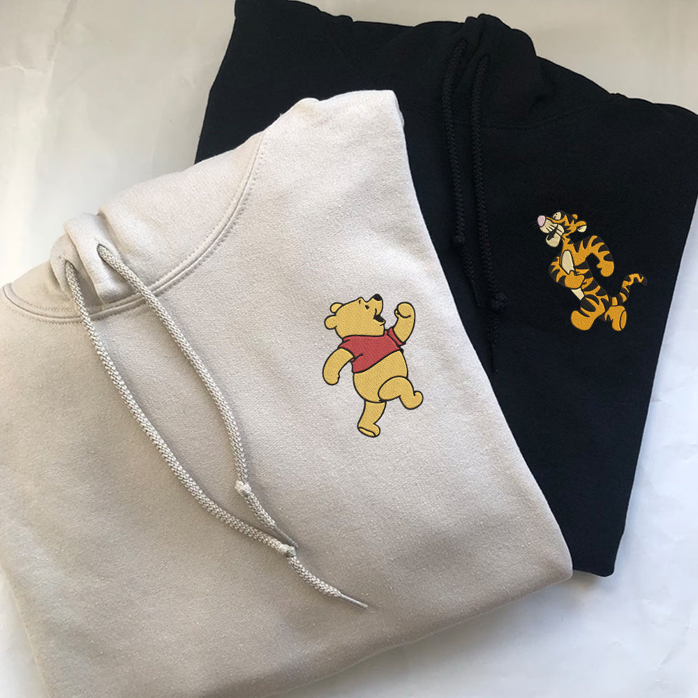 Custom Embroidered Hoodies For Couples, Personalized Couple Hoodies, His Her Hoodies, Cute Bear Tiger Couples Embroidered Hoodie